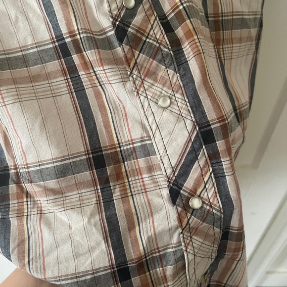 Vintage Wrangler Men's Plaid Short Sleeve Pearl snap Shirt - Orange 2XL tall - Picture 6 of 8